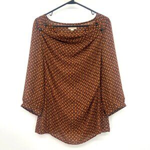 Tulle Black Orange Geometric Print Blouse Women's Large